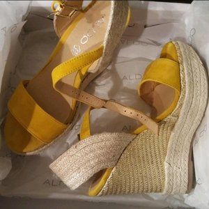 ALDO yellow suede wedge heels. NEW!